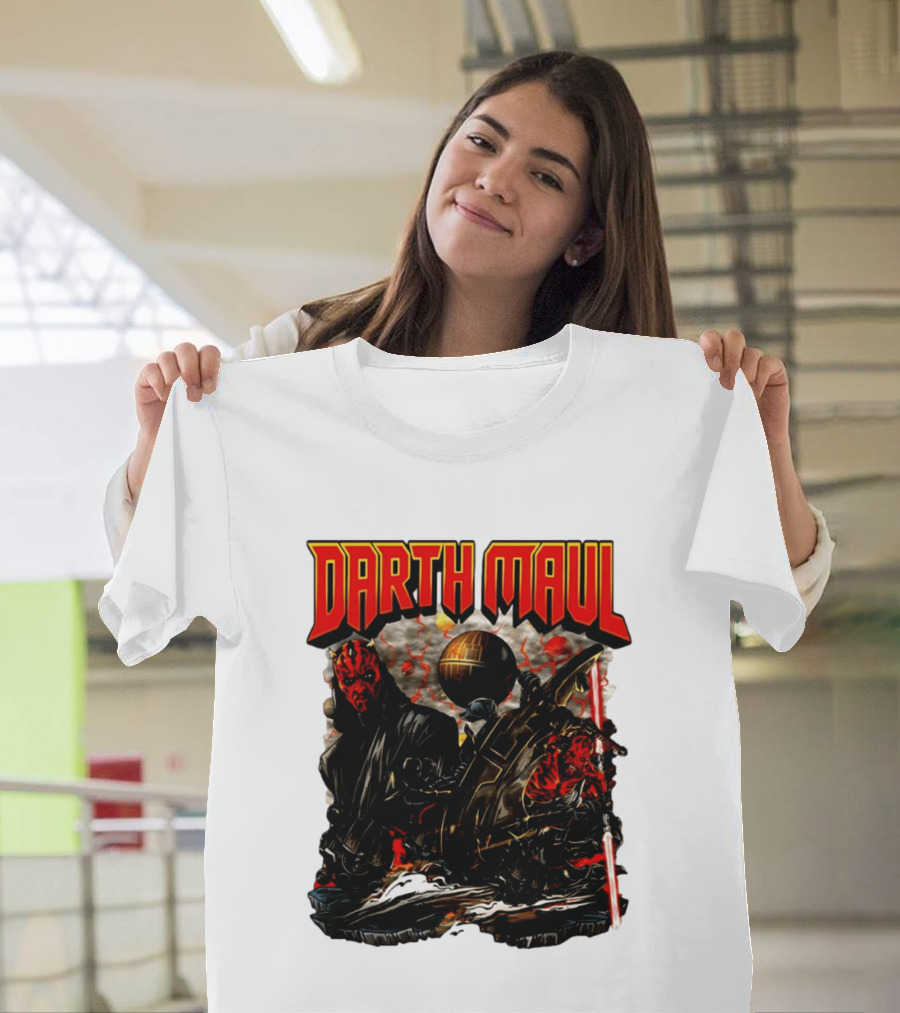 Darth Maul Star Wars Sith Warrior Battle Scene With Lightsaber And The Death Star T-Shirt