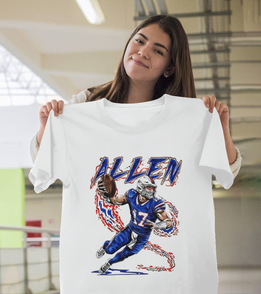 Josh Allen 17 Football Action Lightning Bolt T-Shirt