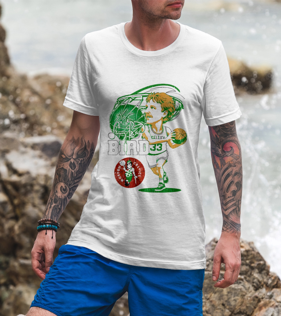 Boston Celtics Larry Bird Caricature NBA Legend 33 Basketball T-Shirt