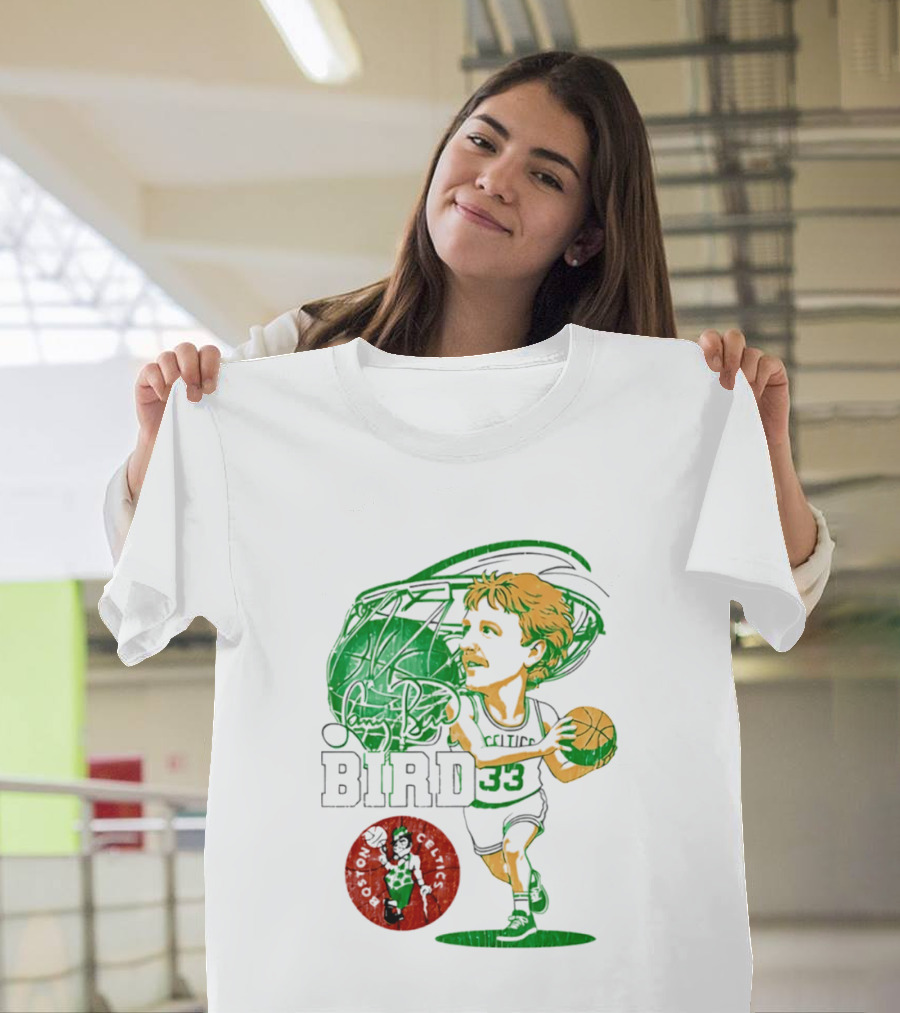 Boston Celtics Larry Bird Caricature NBA Legend 33 Basketball T-Shirt