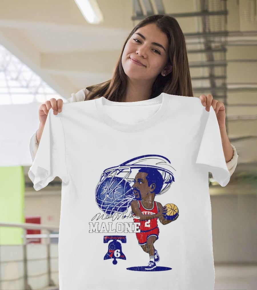 Moses Malone Philadelphia 76ers Basketball Caricature T-Shirt