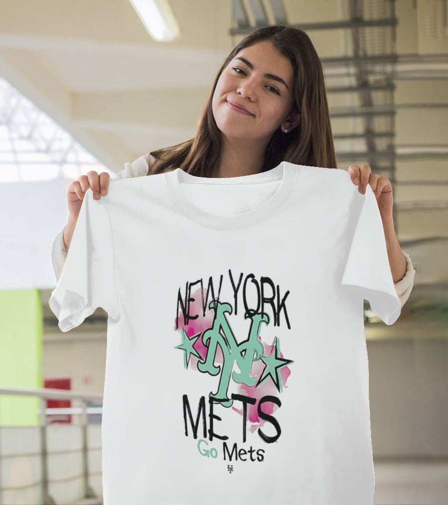 New York Mets Go Mets Watercolor Stars MLB Fan Gear T-Shirt