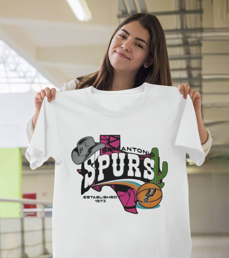 San Antonio Spurs Texas Cowboy Hat Cactus Basketball Established 1973 T-Shirt