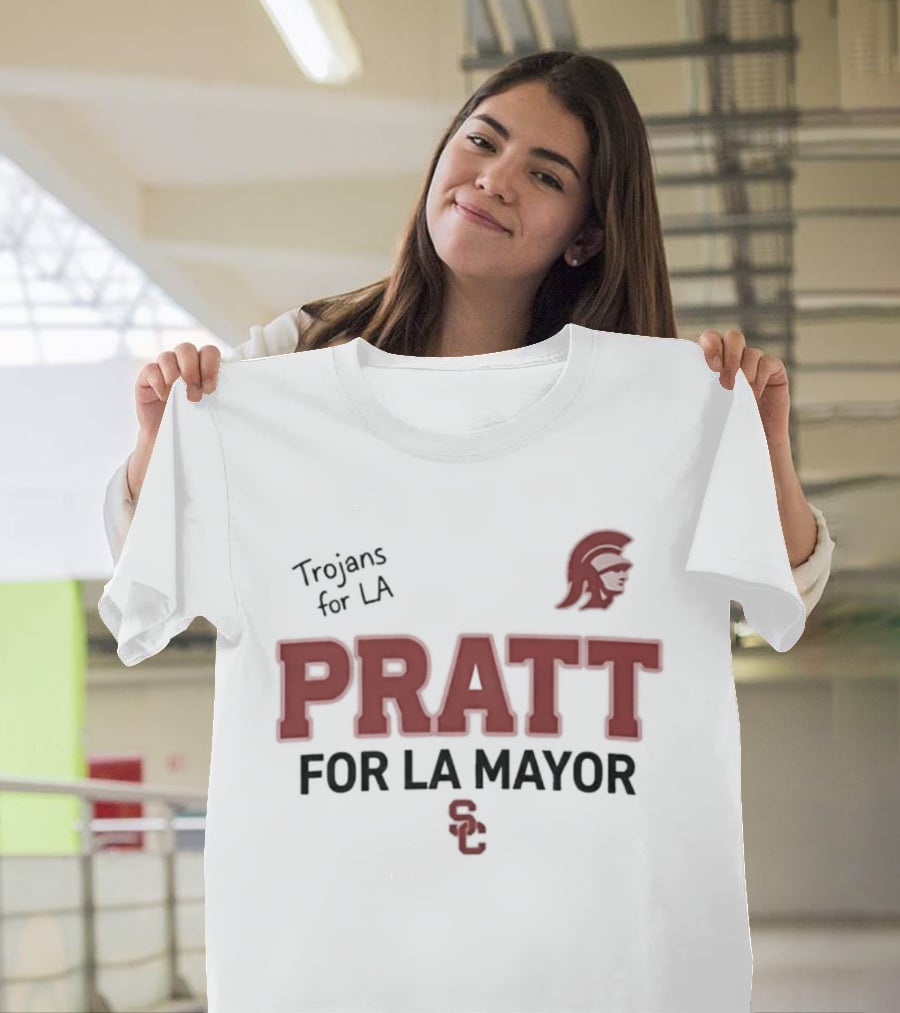 Trojans For LA Pratt For LA Mayor Campaign With Trojan Helmet T-Shirt