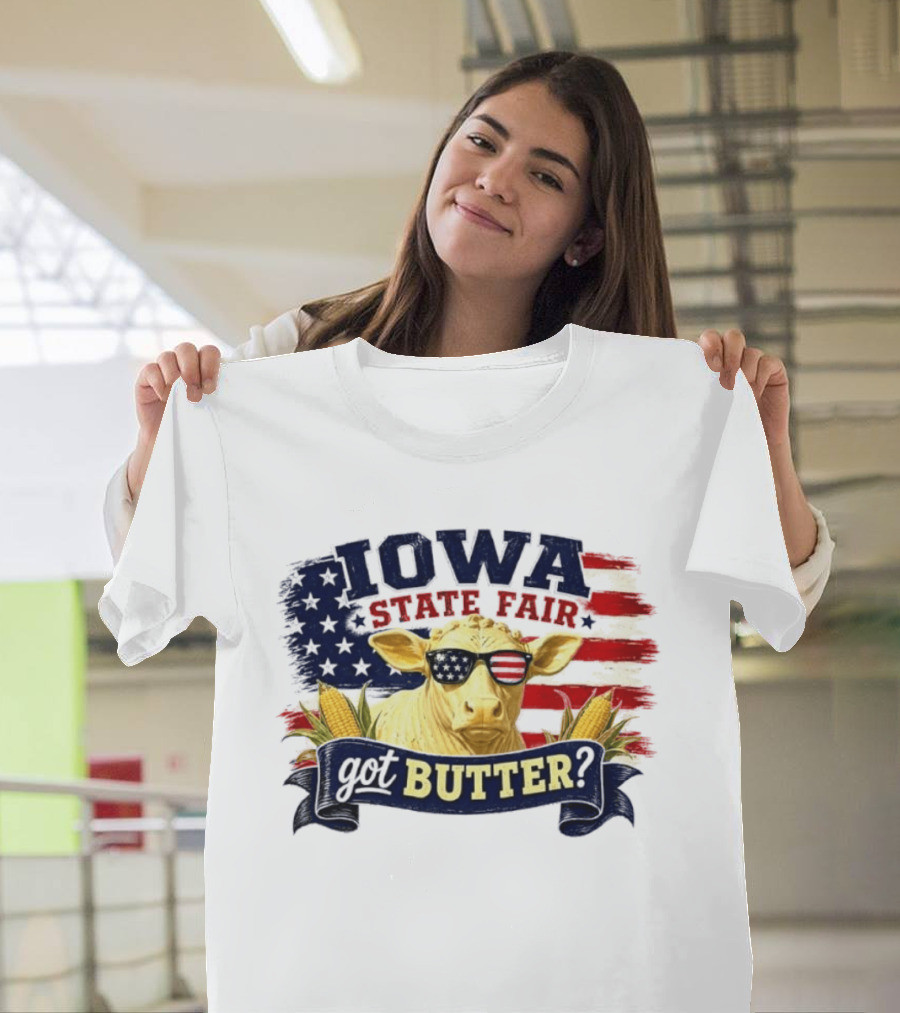 Iowa State Fair Cow Got Butter Corn American Flag T-Shirt