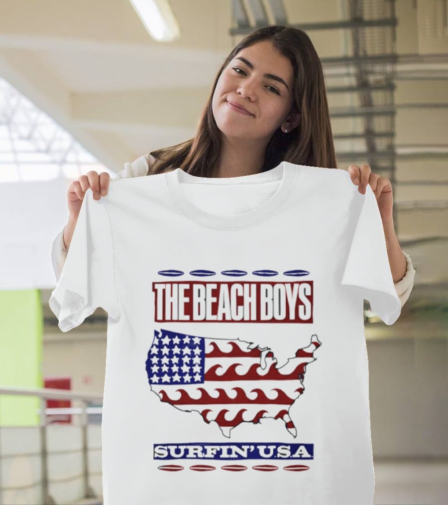 The Beach Boys Surfin' USA American Flag Waves Map T-Shirt