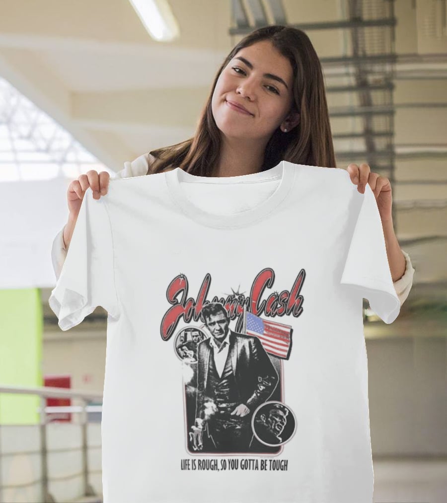 Johnny Cash Life Is Rough So You Gotta Be Tough 1956 Tour USA Flag T-Shirt