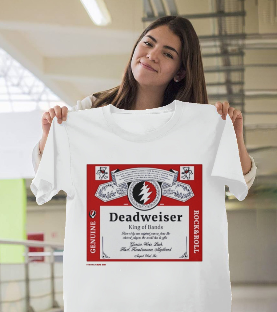 Deadweiser Grateful Dead King Of Bands Rock And Roll Label Genuine Tie Dye Spiral Lightning Bolt T-Shirt