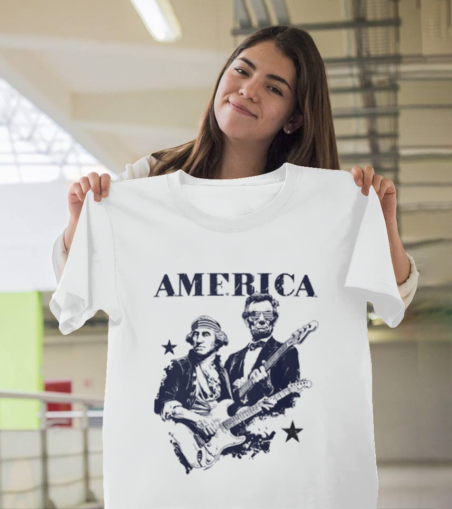 America George Washington Abraham Lincoln Presidential Rockstars 250 T-Shirt