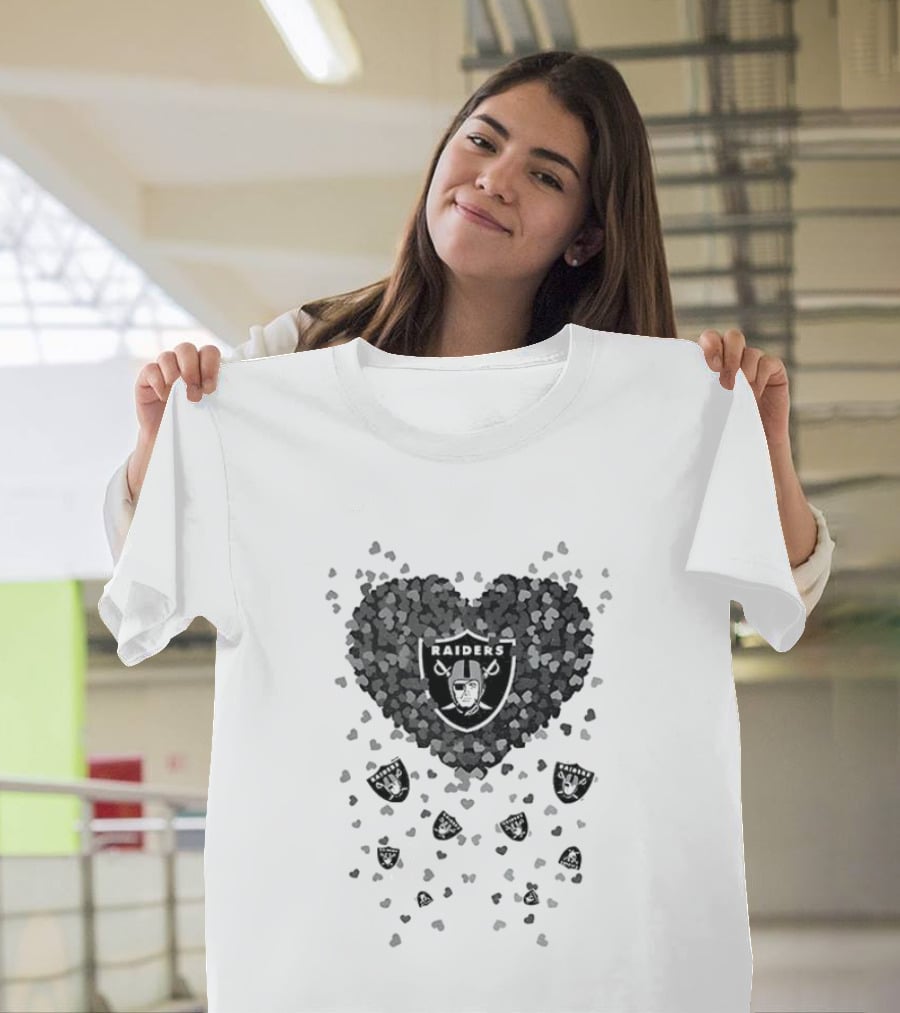 Heart Of Las Vegas Raiders Football 2026 Team Logo Emblem With Black And Silver Hearts T-Shirt