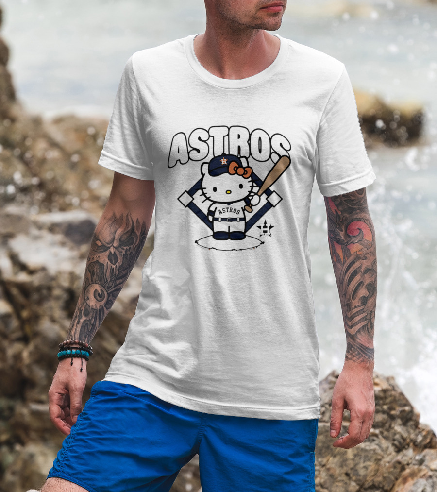 Hello Kitty Astros Baseball Collaboration With Bat And Cap T-Shirt