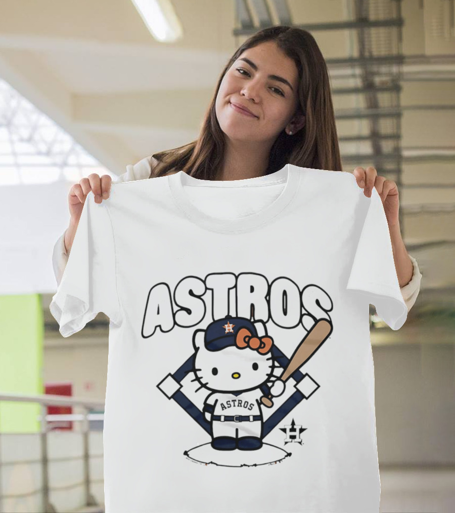 Hello Kitty Astros Baseball Collaboration With Bat And Cap T-Shirt