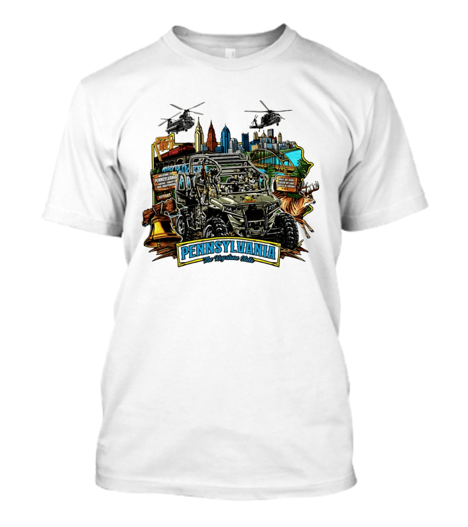 Pennsylvania The Keystone State Adventure Skyline Wildlife And City Landmarks T-Shirt