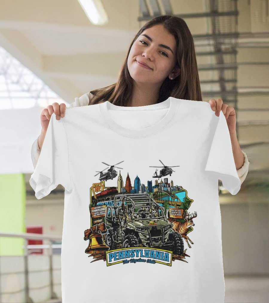 Pennsylvania The Keystone State Adventure Skyline Wildlife And City Landmarks T-Shirt