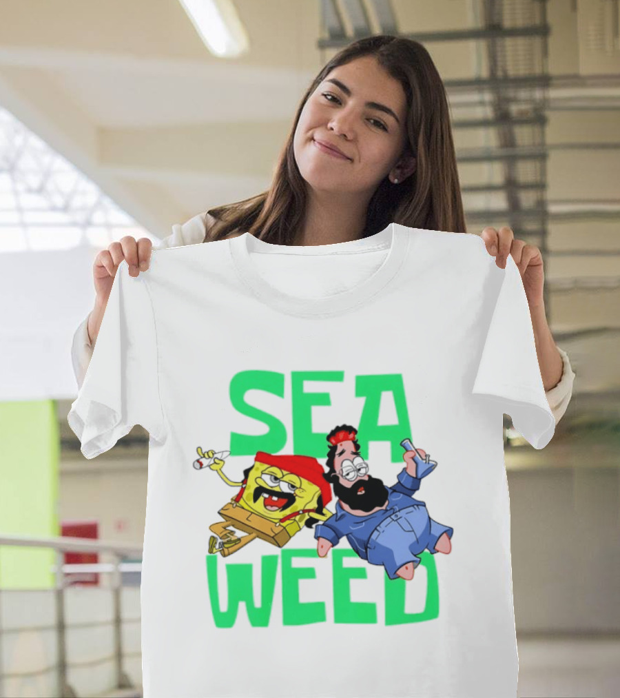 Sea Weed Sponge And Bearded Duo Cartoon Characters T-Shirt