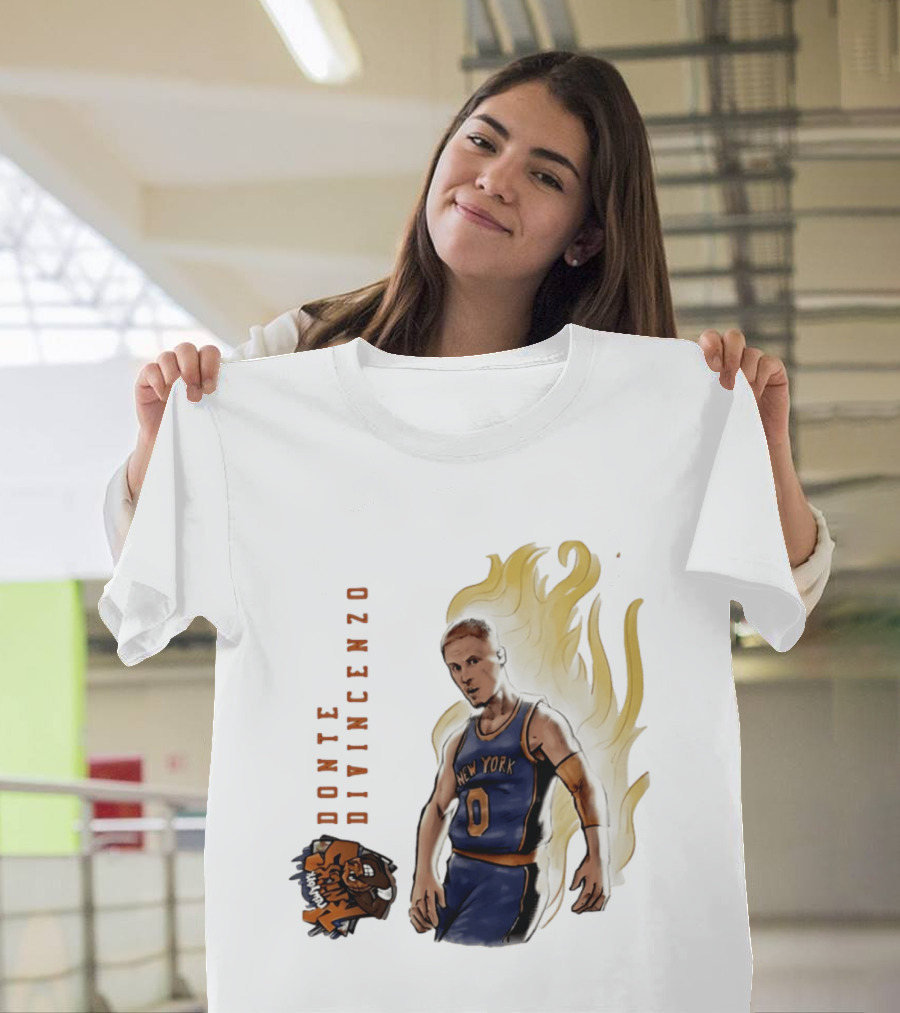 Donte DiVincenzo New York Knicks Flaming Basketball Inferno T-Shirt