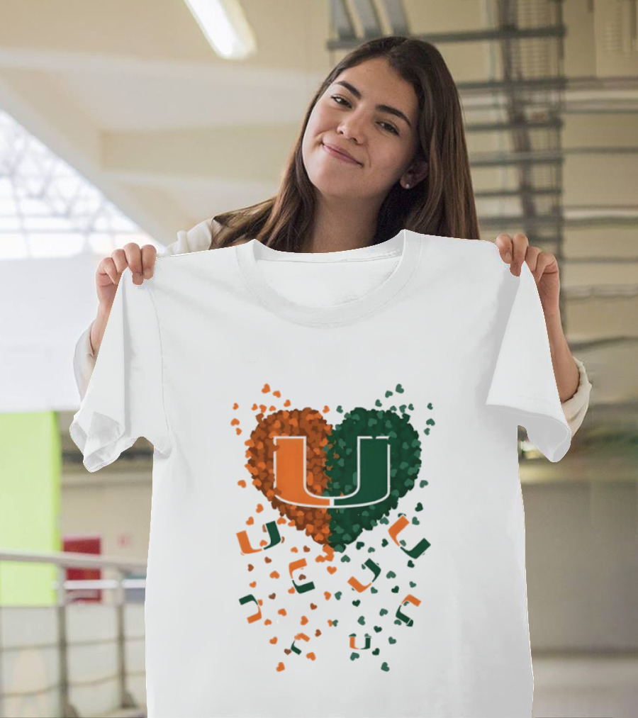 Heart Of Miami Hurricanes 2026 U Logo Football Celebration T-Shirt
