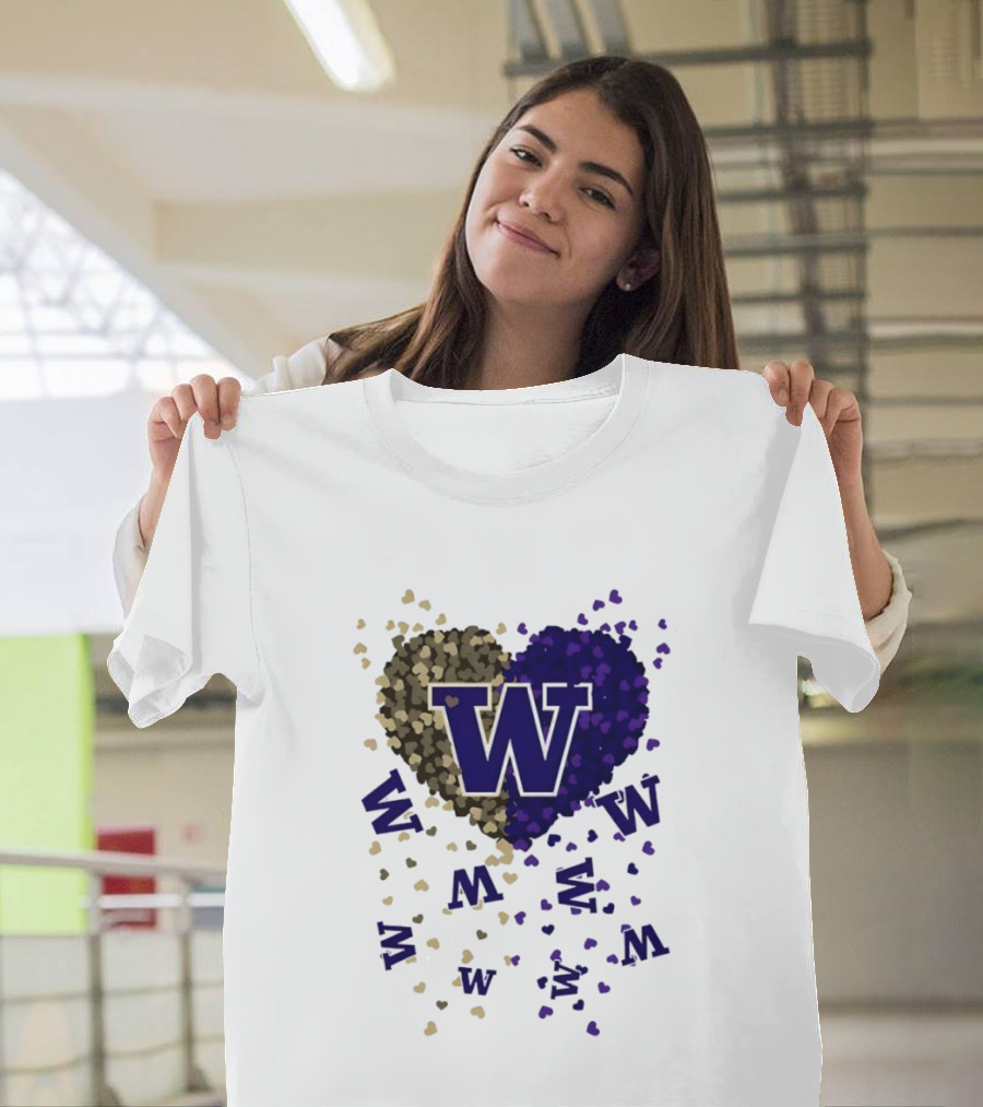 W Washington Huskies Heart 2026 Football Celebration T-Shirt