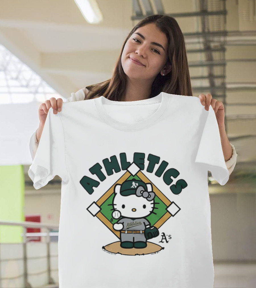 Athletics Hello Kitty MLB Collaboration Baseball Character With A's T-Shirt