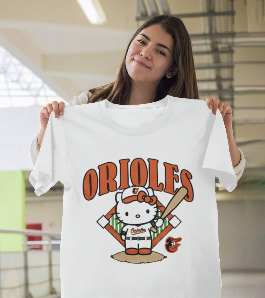Baltimore Orioles Hello Kitty MLB Collaboration With Baseball T-Shirt