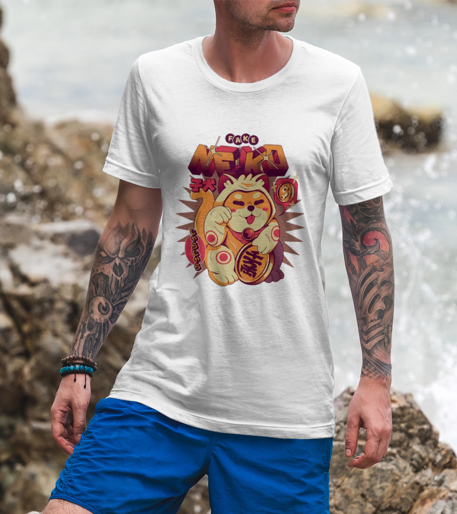 Fake Neko Shiba Inu Lucky Cat Coin Japan T-Shirt
