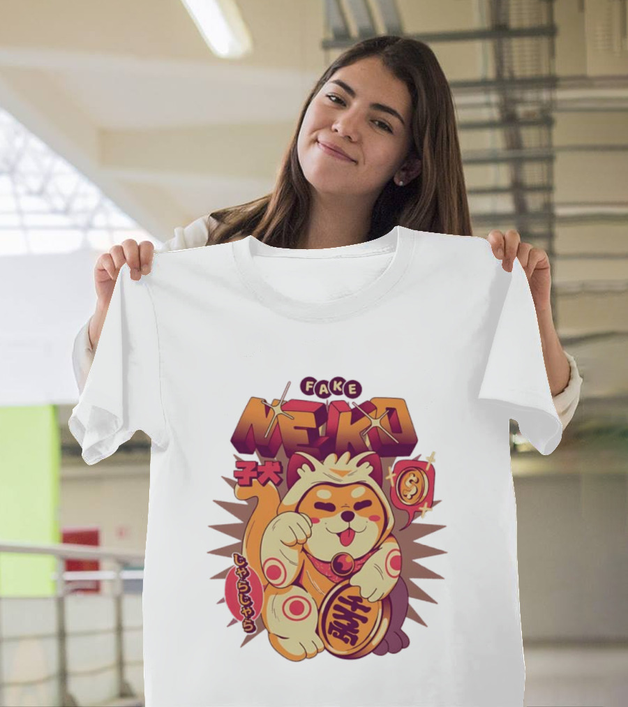 Fake Neko Shiba Inu Lucky Cat Coin Japan T-Shirt