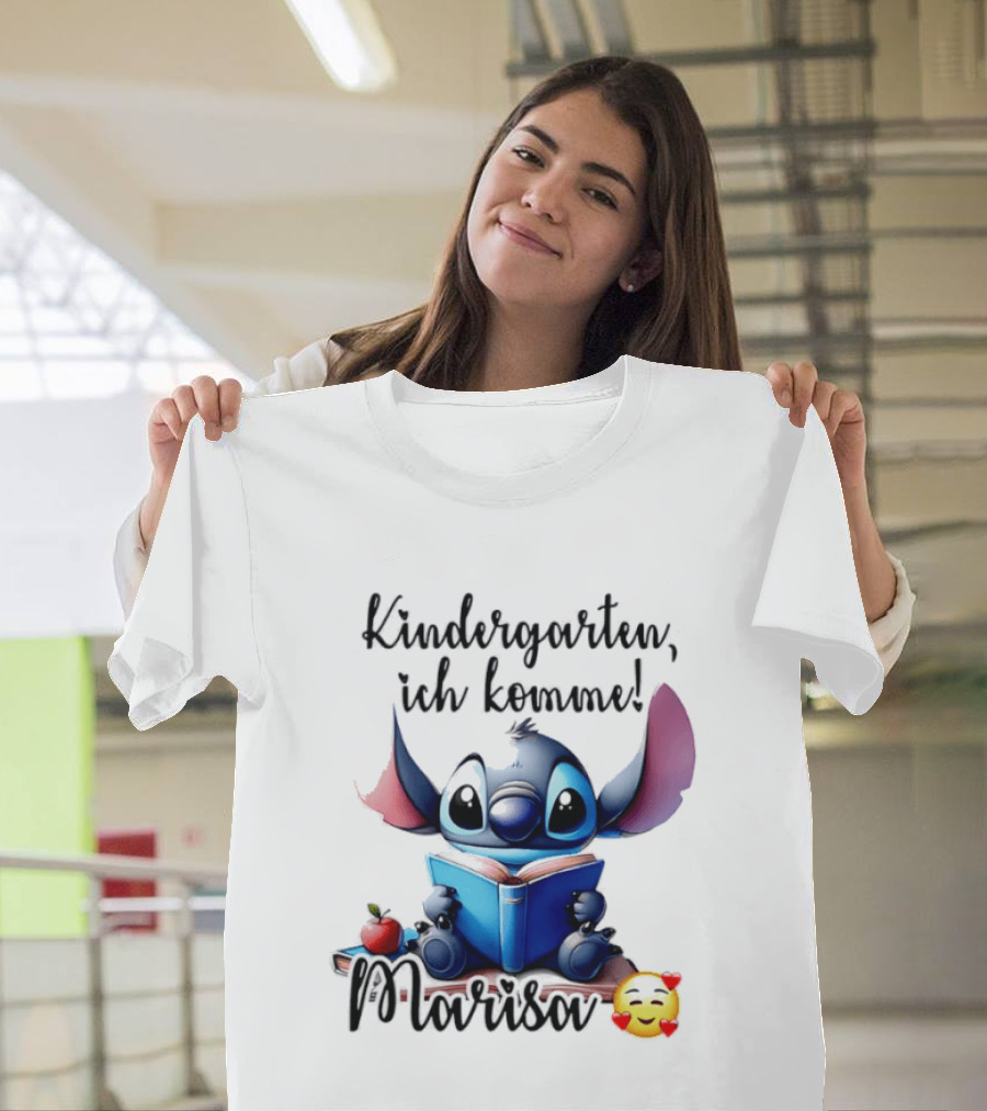 Kindergarten Ich Komme Marisa Blue Alien Book Reading T-Shirt
