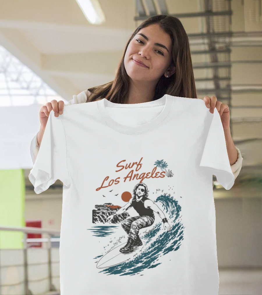 Surf Los Angeles 2026 Vintage Surfer With Sunset And Palm Tree Ocean Wave T-Shirt