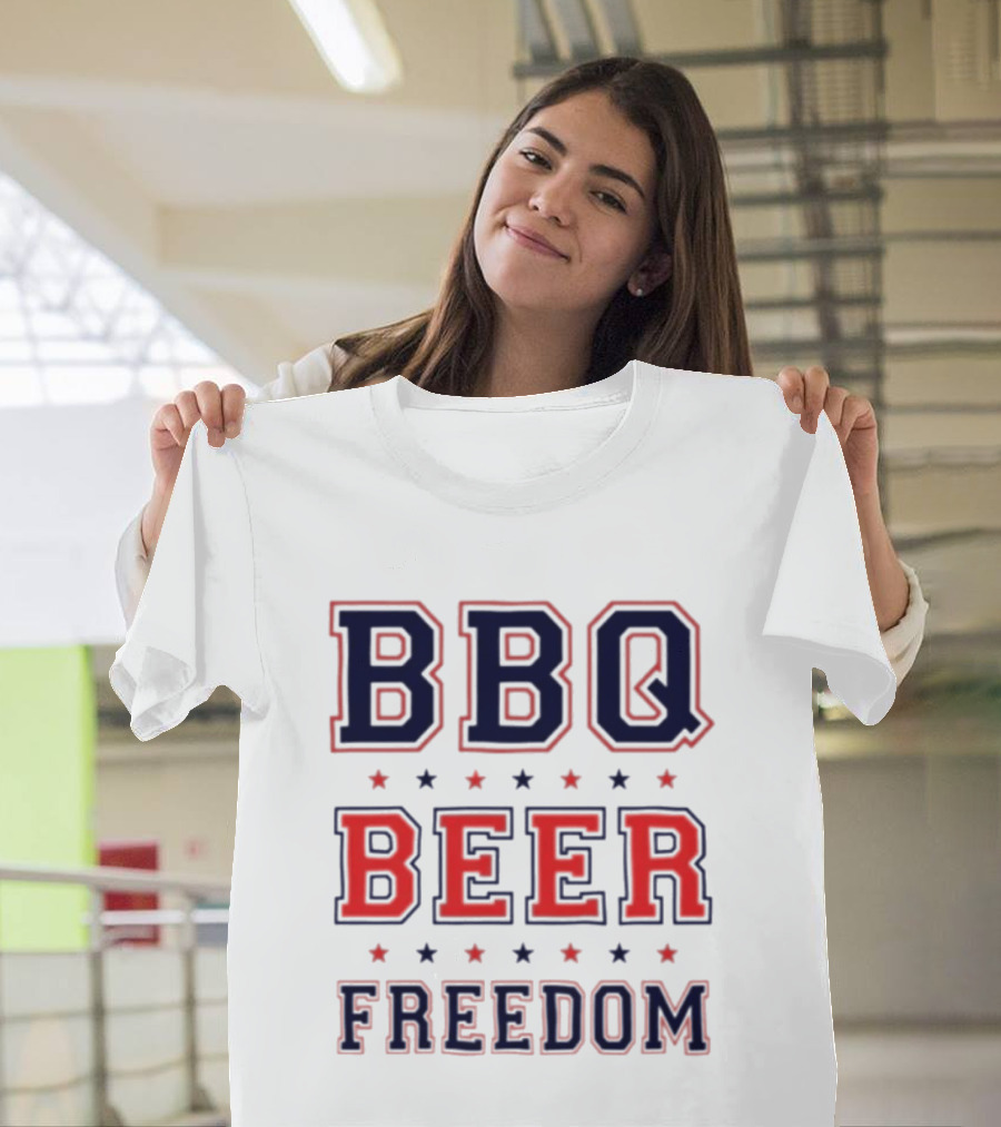 BBQ Beer Freedom Stars Bold Text Patriotic T-Shirt