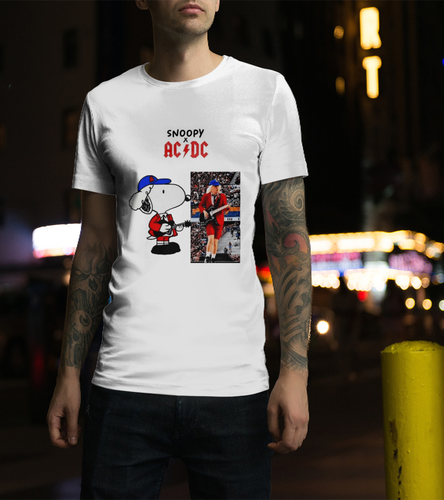 Snoopy Peanuts AC DC Angus Young Rock Concert T-Shirt