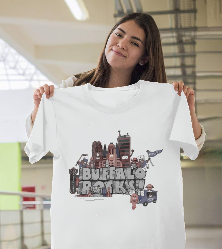 Buffalo Rocks City Landmarks Cartoon Historic Skyline T-Shirt