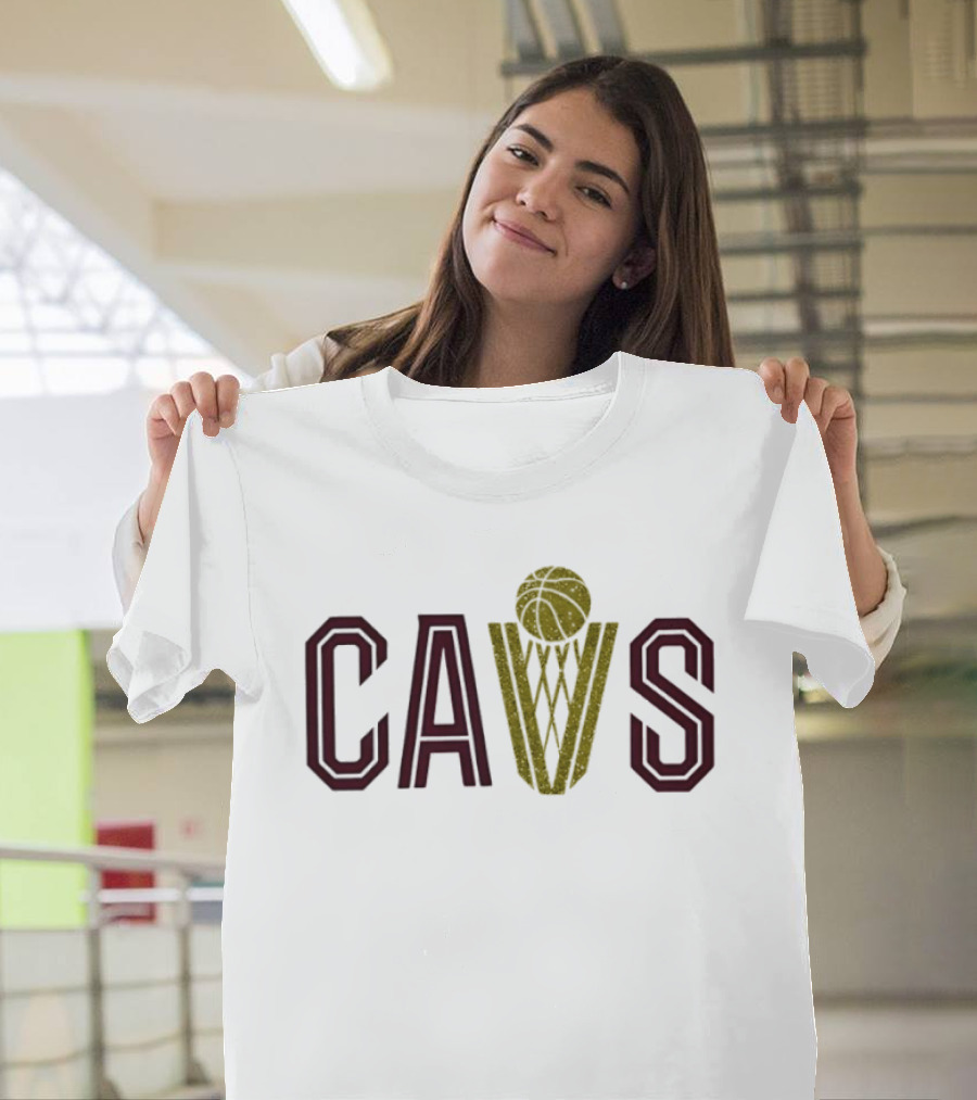 CAVS Gold Glitter Basketball Trophy Net T-Shirt