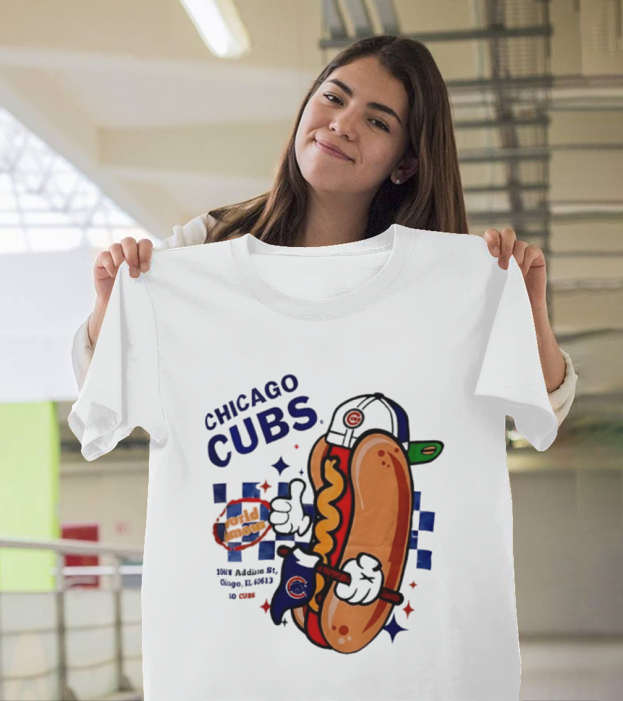 Chicago Cubs World Famous 1060 Addison St Hot Dog Wrigley Field Baseball Fan T-Shirt