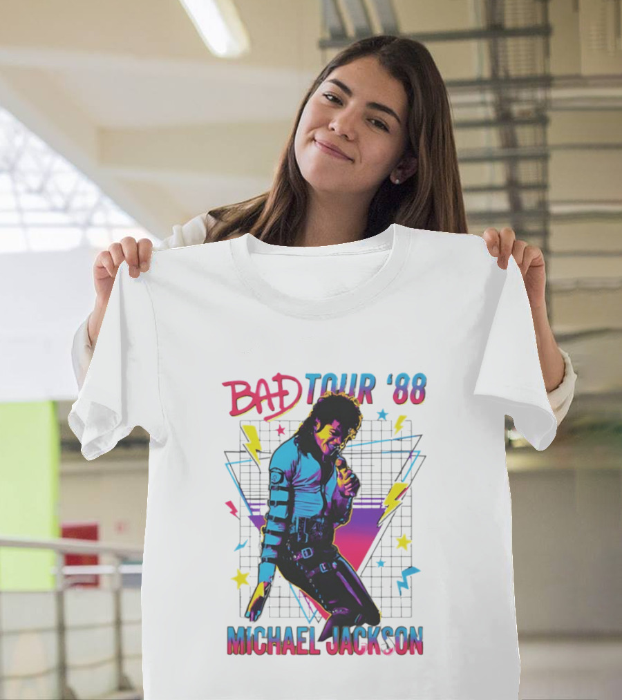 BAD Tour '88 Michael Jackson 90s Styles Retro Lightning Stars T-Shirt