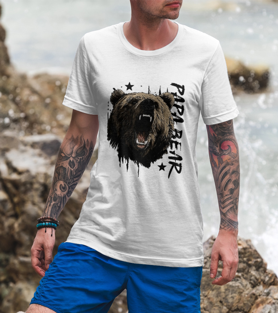Papa Bear Distressed Flag Bold Grizzly Roar Father's Day T-Shirt
