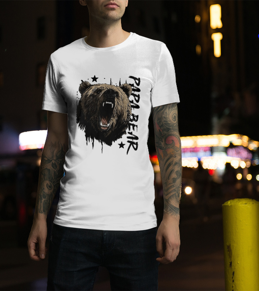 Papa Bear Distressed Flag Bold Grizzly Roar Father's Day T-Shirt