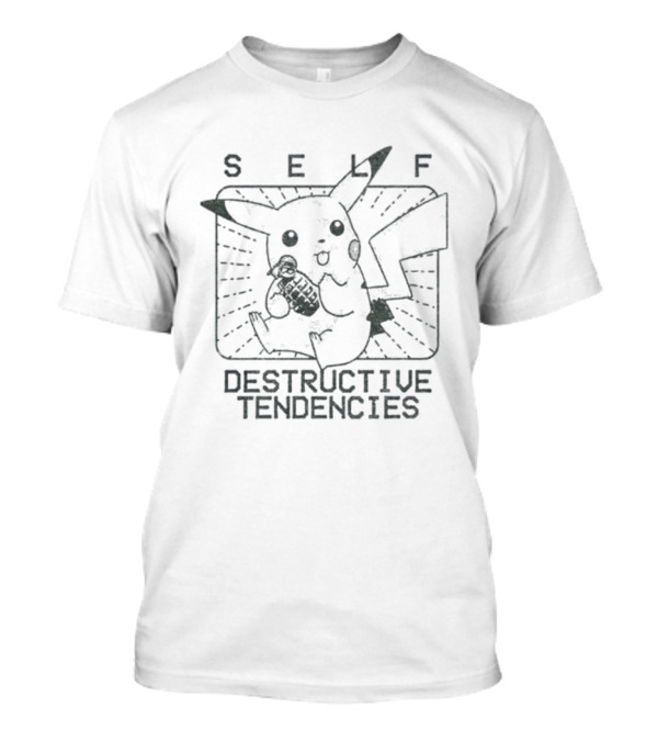 Pikachu Self Destructive Tendencies Featuring Iconic Electric Mouse Image T-Shirt