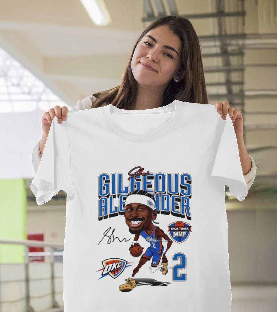 Shai Gilgeous Alexander OKC Thunder Back 2 Back MVP Number 2 Caricature T-Shirt