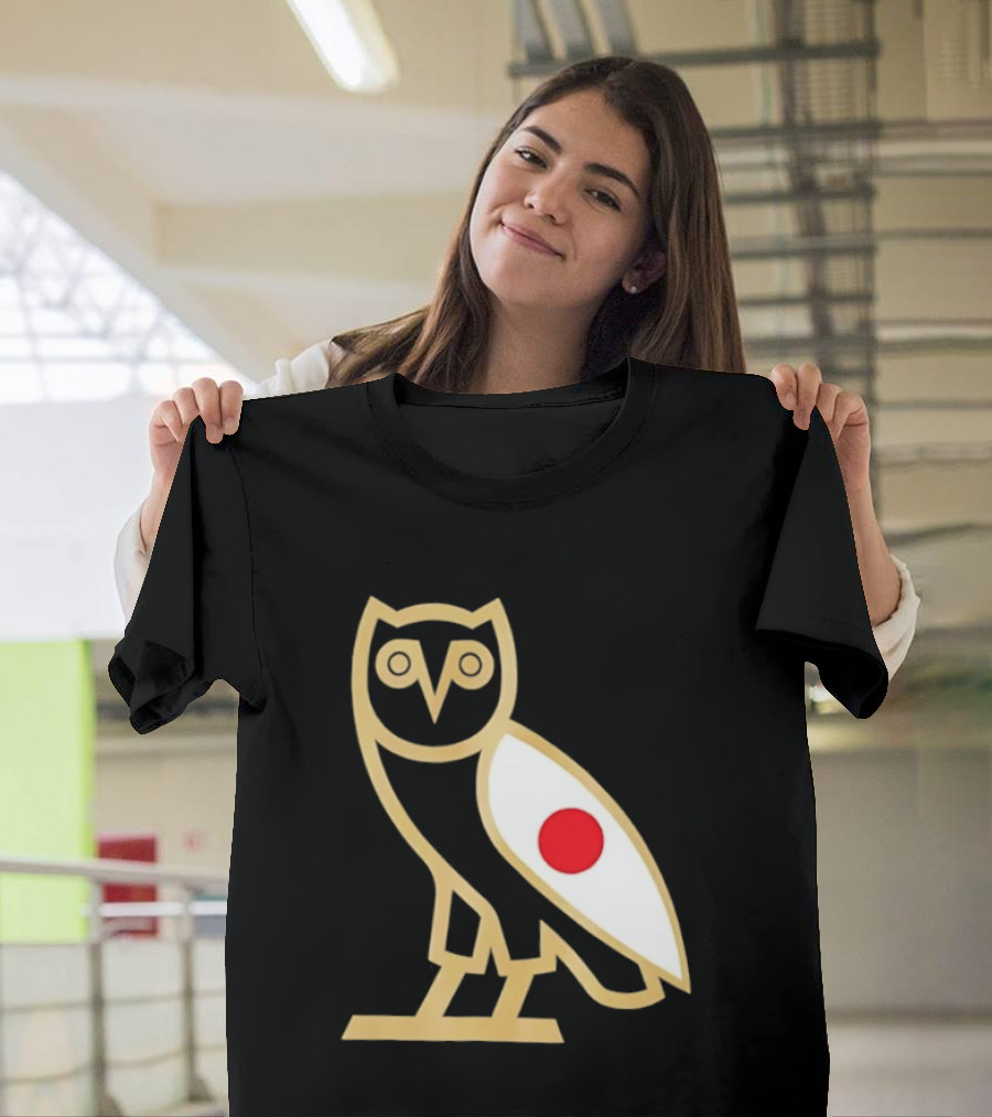 OVO Owl Japan Flag Icon Gold Outline And Red Circle Motif T-Shirt