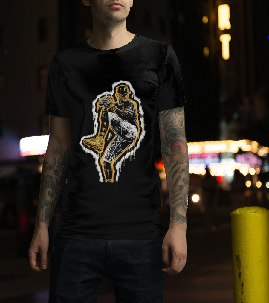 Paul Skenes Pittsburgh Pirates Pitching Pose Splatter Paint T-Shirt