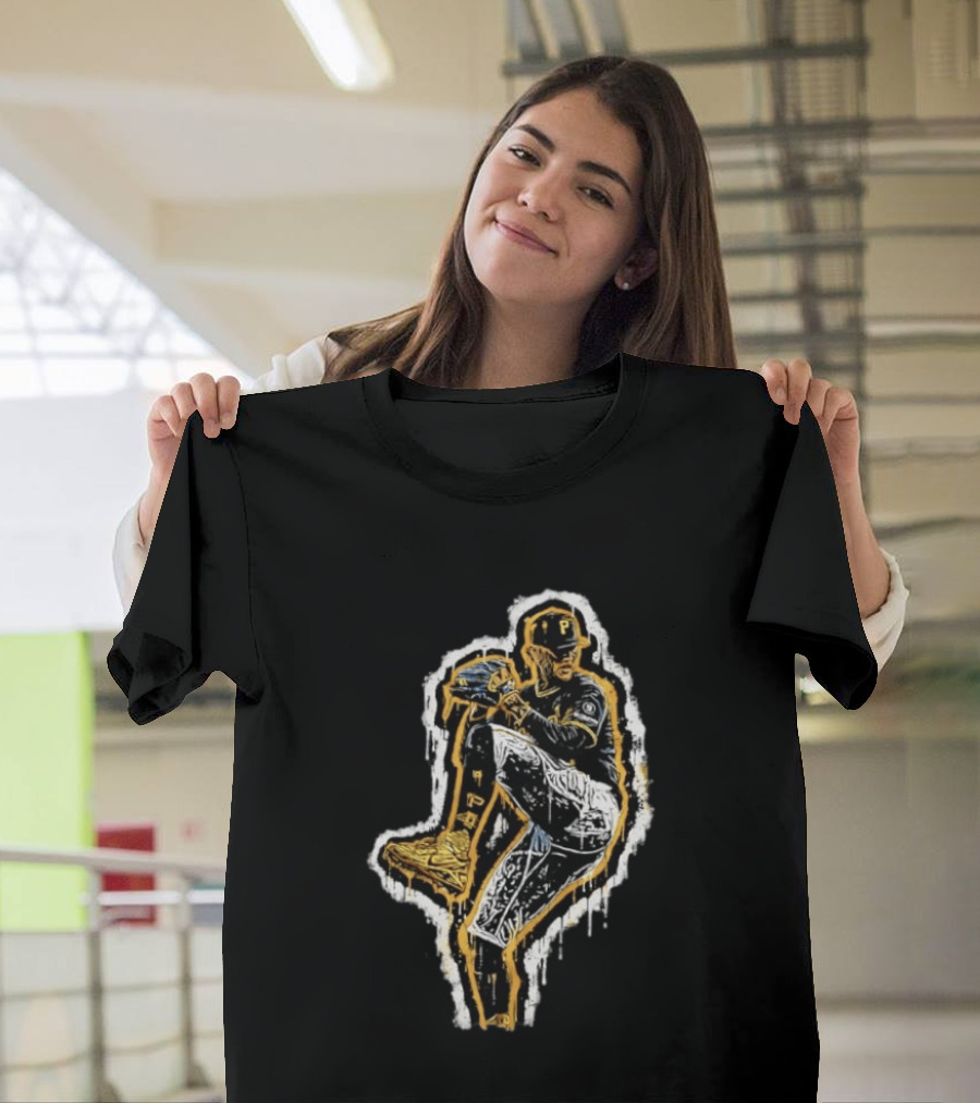 Paul Skenes Pittsburgh Pirates Pitching Pose Splatter Paint T-Shirt