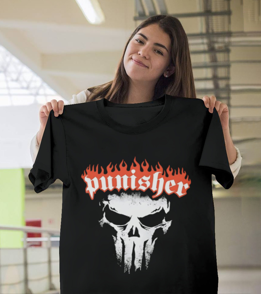 Punisher Skull Flame Graphic With Fiery T-Shirt