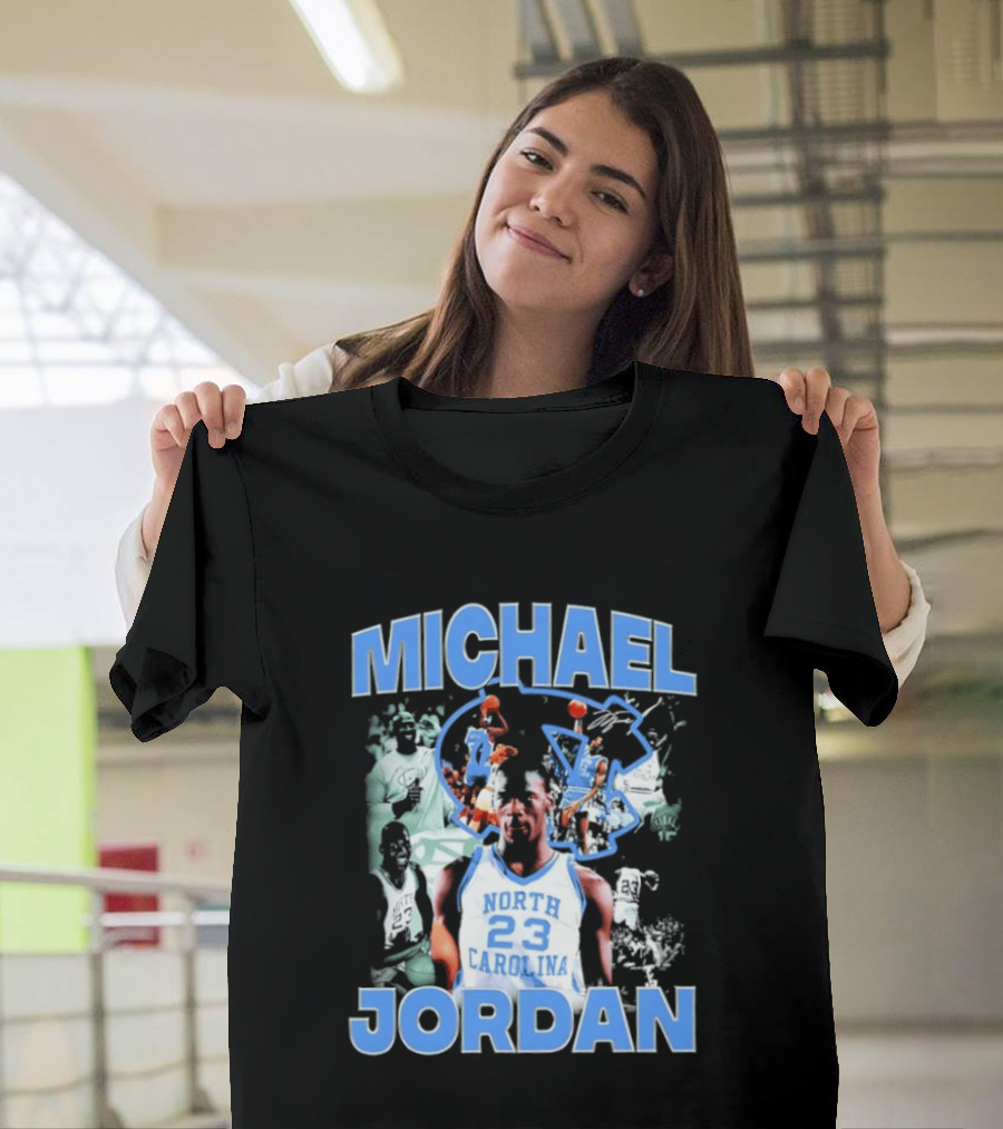 Michael Jordan 23 North Carolina Tar Heels Basketball Iconic Blue And White T-Shirt