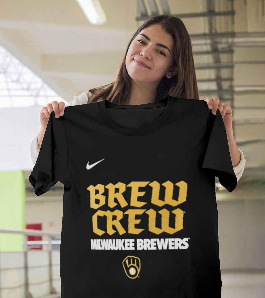Milwaukee Brewers Nike Brew Crew Handwriting Club Baseball Glove T-Shirt