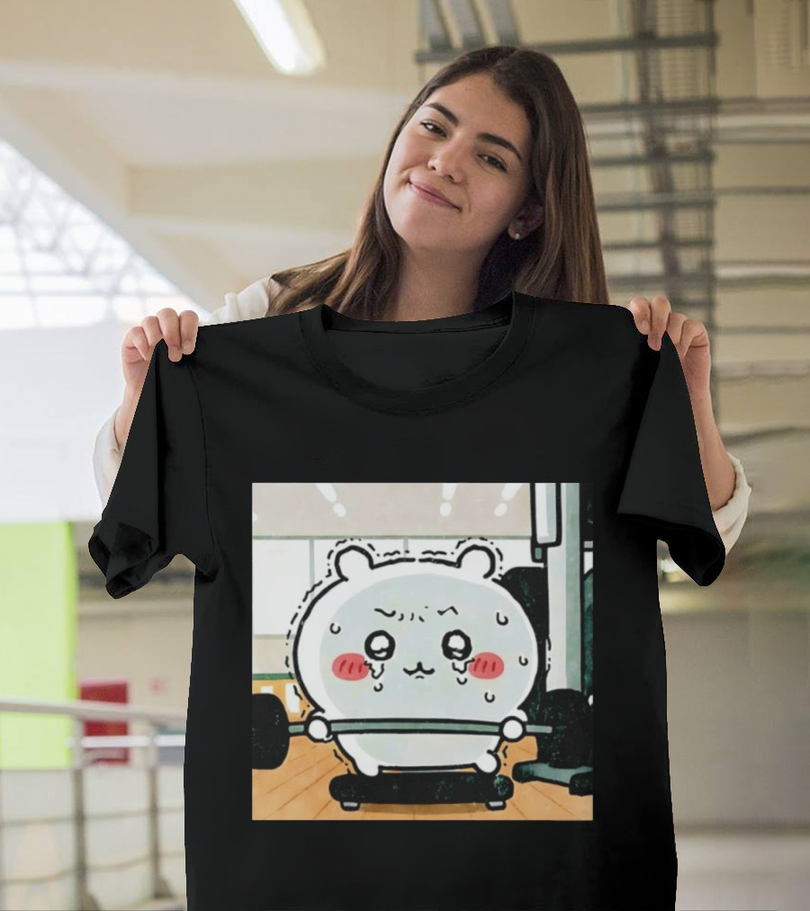 Chiikawa Usagi Exercising Gym Scene Cute Cartoon Character Training T-Shirt