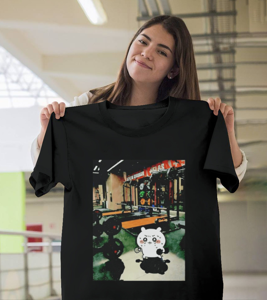 Usagi Working Out At The Gym Let's Be Stronger Chiikawa Fitness Motivational Scene T-Shirt