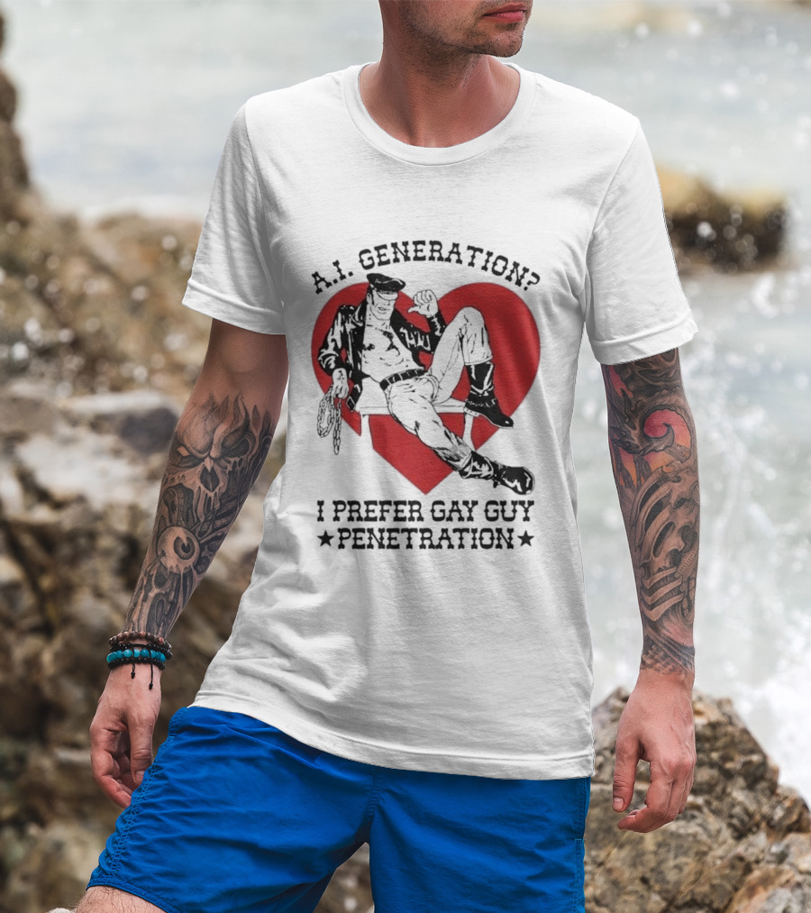 A.I. Generation I Prefer Gay Guy Penetration Heart Background Leather Outfit T-Shirt