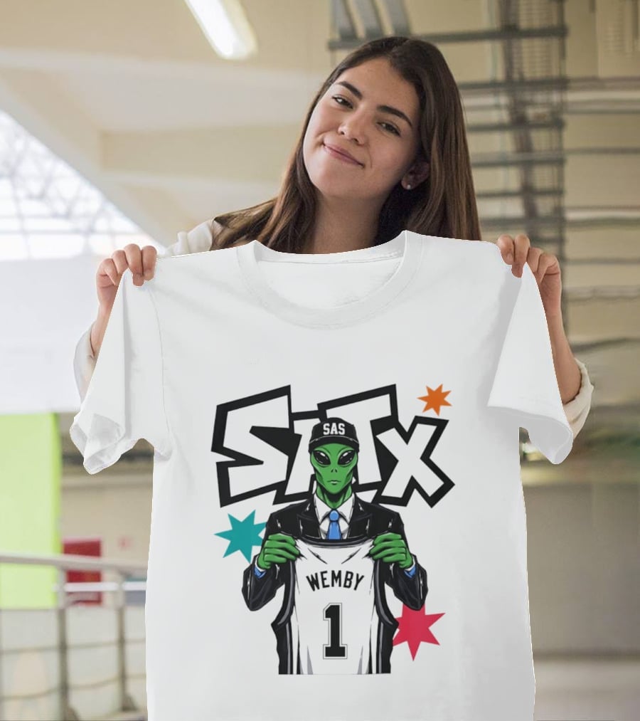 STX SAS Alien Wemby Holding Spurs Jersey Victor Wembanyama T-Shirt