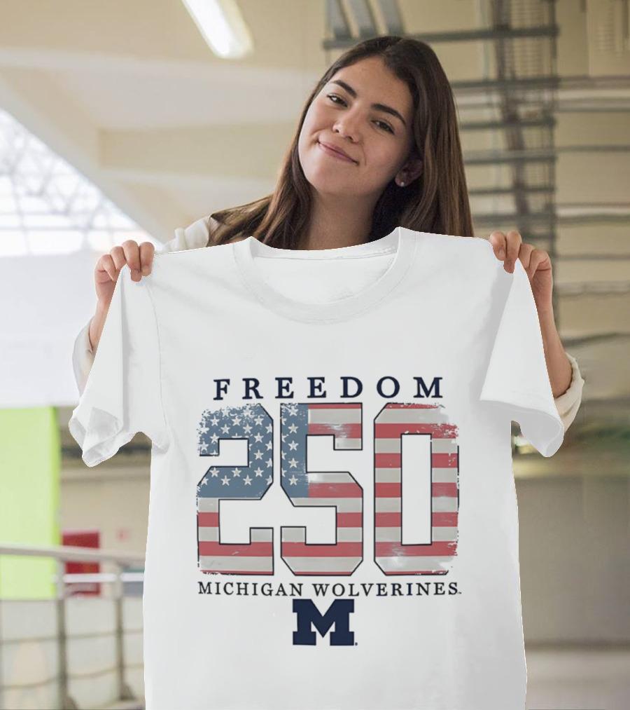 Michigan Wolverines Freedom 250 American Flag T-Shirt