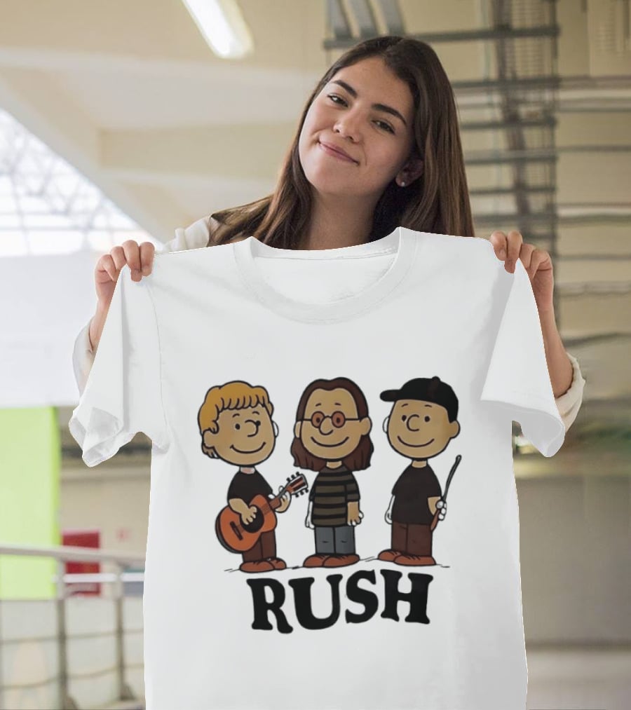 Rush Peanuts Band Members Cartoon Characters Guitar And Drumsticks T-Shirt